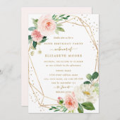 赤面金ゴールドフローラ幾何学的90番目の誕生日招待状 招待状 (正面/裏面)