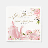 赤面金ゴールドフローラ時間for Teaブライダルシャワー スタンダードカクテルナプキン (正面)