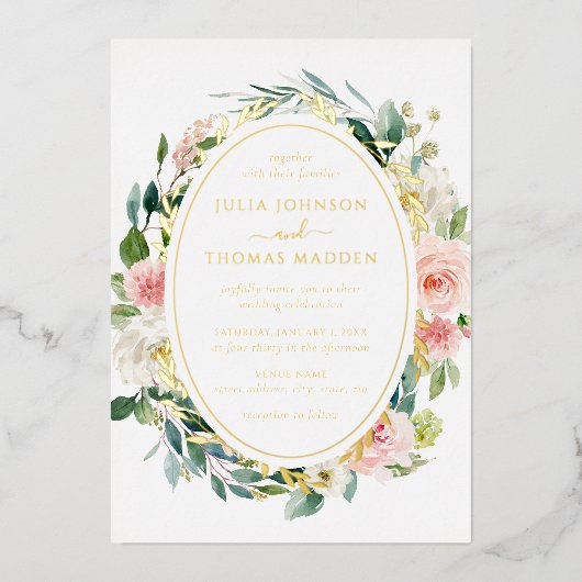 赤面金ゴールドフローラ結婚株 箔招待状 (正面)