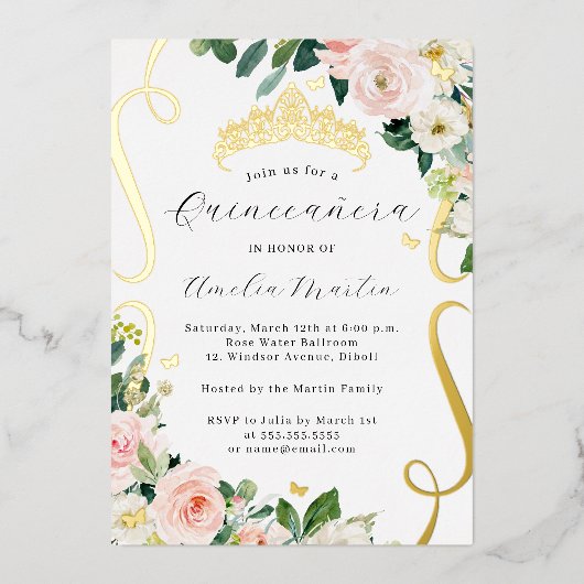 赤面金ゴールドフローラ花巻キンセアニェラ 箔招待状 (正面)