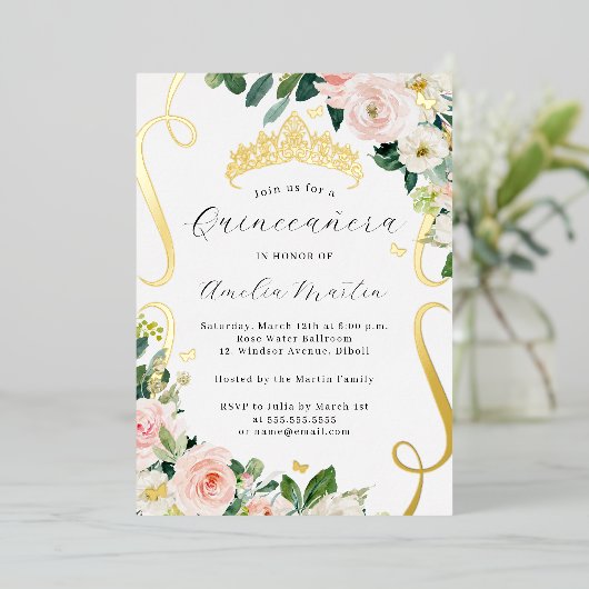 赤面金ゴールドフローラ花巻キンセアニェラ 箔招待状 (立ち正面)