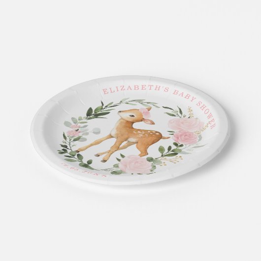 赤面金ゴールドフローラ鹿ベビー緑森シャワー ペーパープレート (アングル)