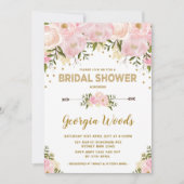 赤面金ゴールドブライダルシャワー水彩牡丹 招待状 (正面)