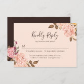 赤面金ゴールドブラウンウォーター色フローラ秋の結婚式 出欠カード (正面/裏面)