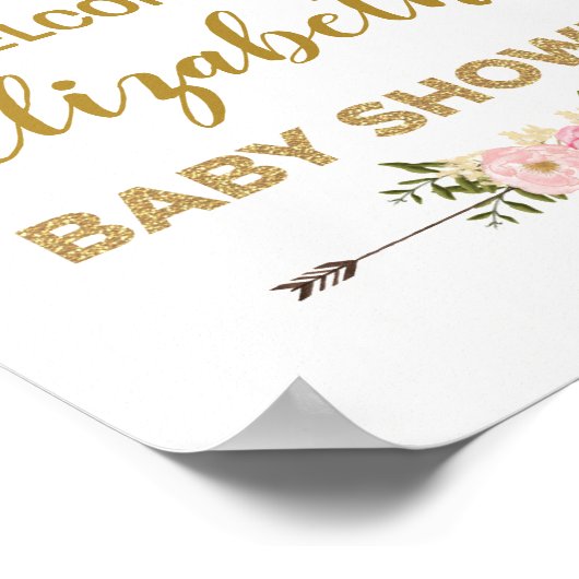 赤面金ゴールドプオニースシックベビーシャワーウェルカム ポスター (角)