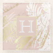 赤面金ゴールドヤシの木葉モノグラム ガラスコースター (正面)