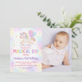 赤面金ゴールドユニコーン誕生日招待状 招待状 (スタンド正面)