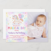 赤面金ゴールドユニコーン誕生日招待状 招待状 (正面/裏面)