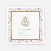 赤面金ゴールドワイルドフラワーガネーシュインディアン結婚ズ スタンダードカクテルナプキン (正面)