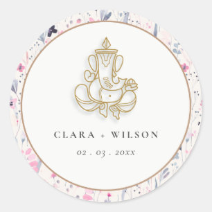 赤面金ゴールドワイルドフラワーガネーシュインディアン結婚ズ ラウンドシール