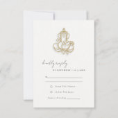 赤面金ゴールドワイルドフラワーガネーシュインディアン結婚ズ 出欠カード (正面)