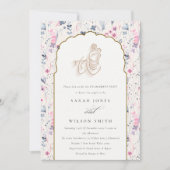 赤面金ゴールドワイルドフラワークリシュナインディアン婚約 招待状 (正面)