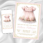 赤面金ゴールドワイルドフラワードレス赤ちゃんシャワー 招待状