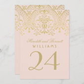 赤面金ゴールドヴィンテージグ結婚ラマーのテーブル番号 招待状 (正面/裏面)