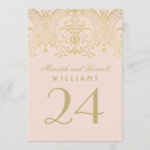 赤面金ゴールドヴィンテージグ結婚ラマーのテーブル番号 招待状 (正面)