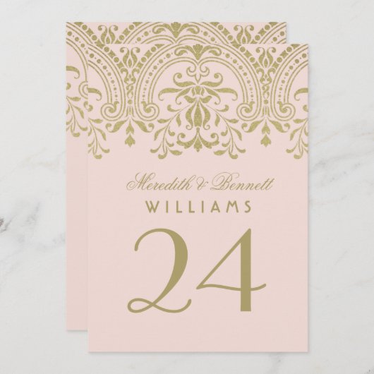 赤面金ゴールドヴィンテージグ結婚ラマーの表番号 招待状 (正面/裏面)