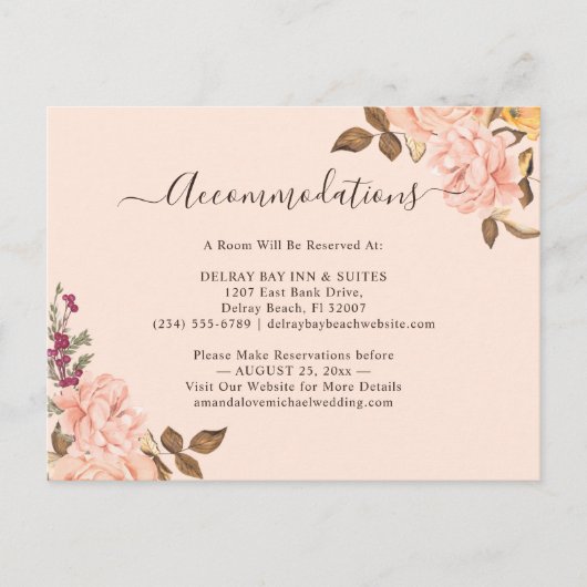 赤面金ゴールドヴィンテージフローラ宿泊カード インビテーションポストカード (正面)