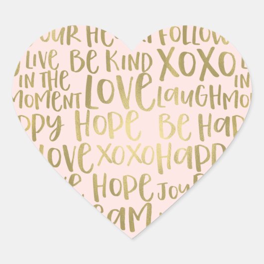 赤面金ゴールド感動的語 ハートシール (正面)