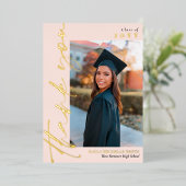 赤面金ゴールド書道写真卒業ありがとう 箔招待状 (立ち正面)