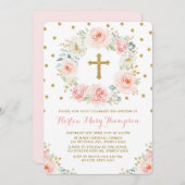 赤面金ゴールド水カラーフローラバプテスマ《キリスト教》洗礼式や命名式 招待状 (正面/裏面)