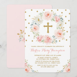 赤面金ゴールド水カラーフローラバプテスマ《キリスト教》洗礼式や命名式 招待状