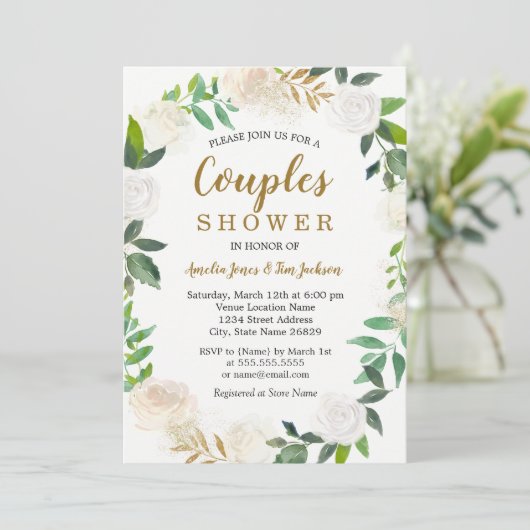 赤面金ゴールド水カラーリースカップルのシャワー 招待状 (スタンド正面)