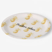 赤面金ゴールド熱帯パイナップルパーソナライズされた引用文 ペーパープレート (アングル)