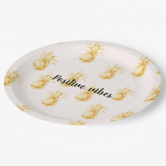 赤面金ゴールド熱帯パイナップルパーソナライズされた引用文 ペーパープレート (アングル)