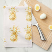 赤面金ゴールド熱帯パイナップル キッチンタオル (四つ折り)