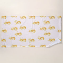 赤面金ゴールド熱帯パイナップル ビーチタオル