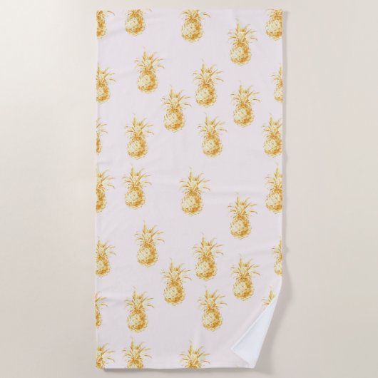 赤面金ゴールド熱帯パイナップル ビーチタオル (正面)