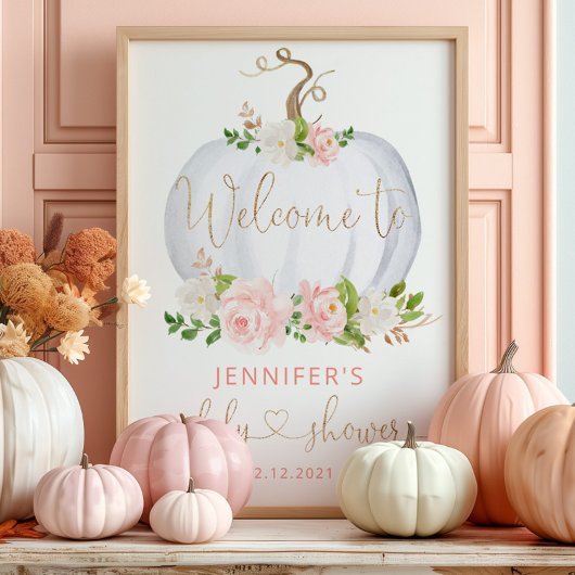 赤面金ゴールド秋カボチャ赤ちゃんシャワー歓迎 ポスター