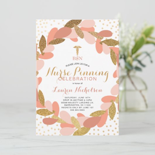 赤面金ゴールド紙吹雪ナースピンニング卒業党 招待状 (スタンド正面)