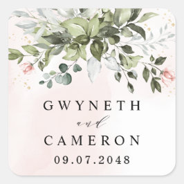 赤面金ゴールド緑色多肉質ダスティブルー結婚ズ スクエアシール