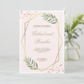 赤面金ゴールド縁どフローラ結婚幾何 招待状 (スタンド正面)