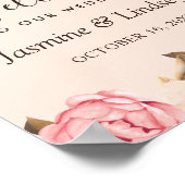 赤面金ゴールド英語フローラ結婚のウェルカムサイン ポスター (角)