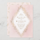 赤面金ゴールド金箔の植物優雅な結婚式 招待状 (正面/裏面)