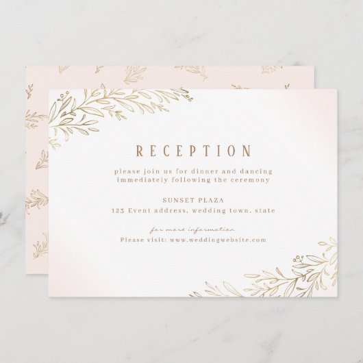 赤面金ゴールド金箔の植物結婚披露宴 エンクロージャーカード (正面/裏面)