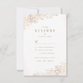 赤面金ゴールド金箔植物優雅な結婚式RSVP 出欠カード (正面)