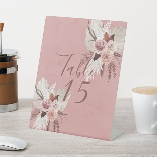 赤面銅熱帯パンパ結婚スのテーブル番号 台座サイン (インサイチュ)