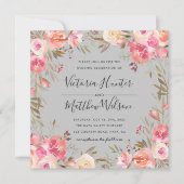 赤面開花フローラ結婚式招待状|グレー 招待状 (正面)