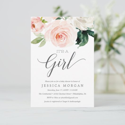 赤面開花ベビーシャワー招待状カード 招待状 (スタンド正面)