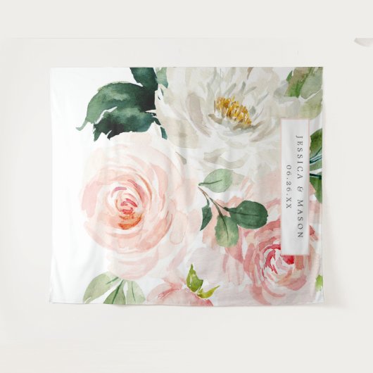 赤面開花ラージ結婚ズの背景フォトブース タペストリー (正面(横))