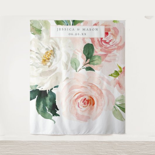 赤面開花ラージ結婚ズの背景フォトブース タペストリー (正面)