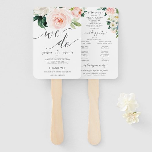 赤面開花結婚式 プログラムファン花 ハンドファン (正面&裏面)