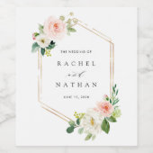 赤面開花金ゴールド六角結婚フレーム ワインラベル (シングルラベル)