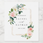 赤面開花金ゴールド矩形結婚枠 ワインラベル (シングルラベル)