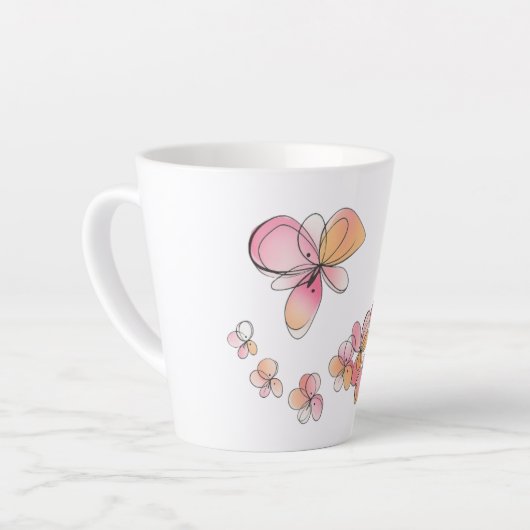 赤面開花 – ピンクフローラコーヒー&ティーマグカップ カフェラテマグ (左アングル)