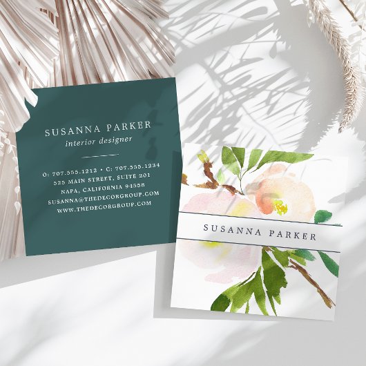 赤面開花 |水モダン色フローラ スクエア名刺