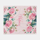 赤面開花：水彩バラフリースブランケット フリースブランケット (正面(横))